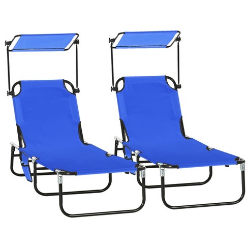 Outsunny Folding Chaise Lounge Pool Chairs, Set of 2 Outdoor Sun Tanning Chairs with Sunshade, Five-Position Reclining Back for Beach - image 1 of 4