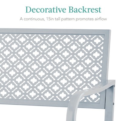 Light Gray Steel Garden Bench with Geometric Backrest