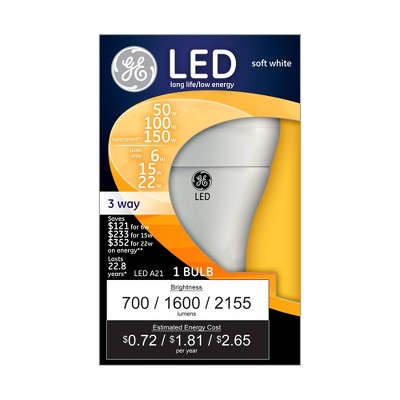 GE Soft White LED 3-Way A21: 150 Watt Equivalent, 3-Way Light Bulb, 2700K, 2155 Lumens, E26 Base, 13.7 Year Lifespan