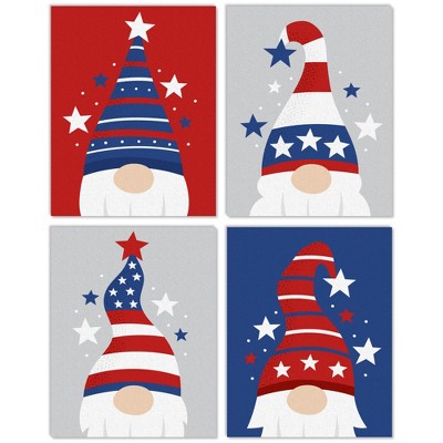 Big Dot of Happiness Patriotic Gnomes - Unframed Memorial Day 4th of July & Labor Day Gnome Linen Paper Wall Art - Set of 4 - Artisms - 11 x 14 inches