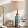 360 Lighting Mid Century Modern Table Lamp with USB and AC Power Outlet Workstation Charging Base 30" Tall Blue Ceramic Bedroom (Color May Vary) - 2 of 4