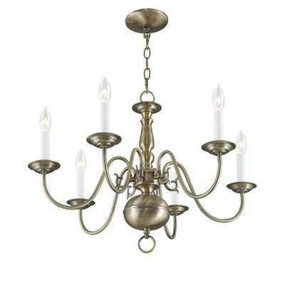 Antique Brass 6-Light Traditional Chandelier with Steel Frame