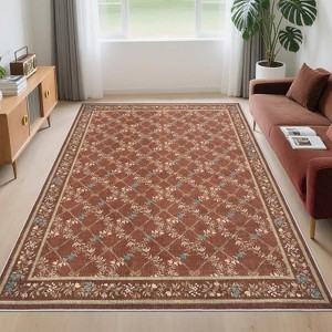 GustoWave Various sizes Floral Neutral Washable Hallway Low Pile Area Rug for Bedroom, Living Room, Red - 1 of 4