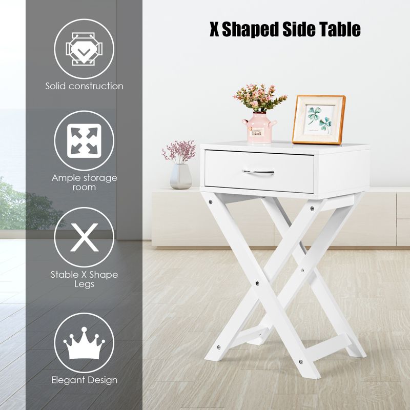 Tangkula 2PCS Modern Versatile Nightstand X-shape Wooden End Table with Drawer Accent Side Table for Bedroom Black/White, 5 of 11