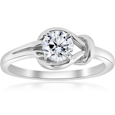 Pompeii3 1/2ct Everlong Round Diamond Solitaire Knot Ring 14K White Gold