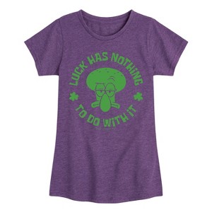 Girls' - SpongeBob Squarepants - Squidward Luck Fitted Short Sleeve Graphic T-Shirt - 1 of 4