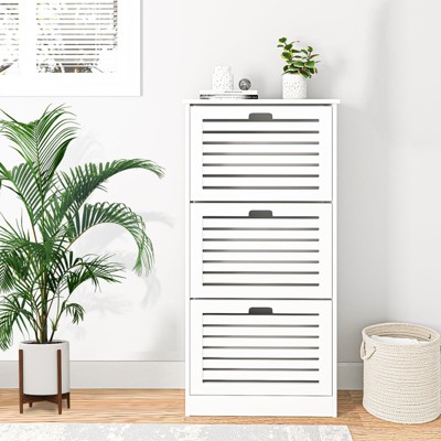 Resenkos Yardi Yard Modern Wooden Shoe Storage Organizer Cabinet for Entryway with 3 Flip Drawers, White