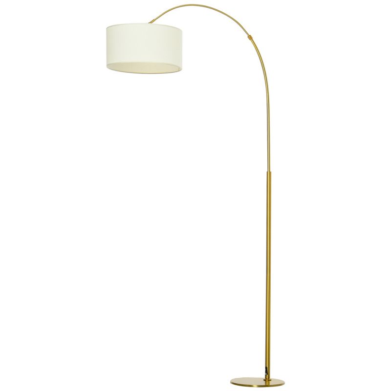 HOMCOM 6FT Arch Shape Floor Lamp with 180° Flexible Lampshade, Adjustable Pole, and Metal Round Base, Cream White, 1 of 7