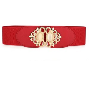 INSPIRE CHIC Women's Faux Leather Beaded Rhinestone Inlaid Elastic Waist Belt - 1 of 4