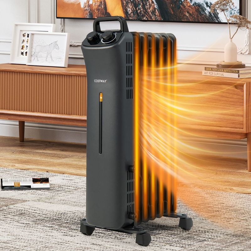 Costway 1500W Oil Filled Space Heater Electric Heater w/Adjustable Thermostat, 2 of 11