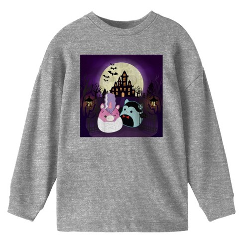 Squishmallows Halloween Castle Youth Athletic Heather Crew Neck Long Sleeve Tee - image 1 of 2