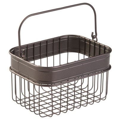 mDesign Small Metal Kitchen Food Storage Organizer Basket with Handle - Bronze