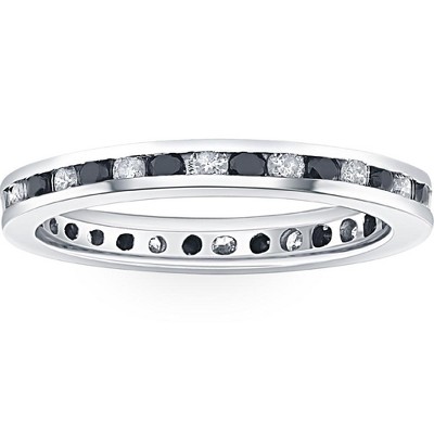 Pompeii3 1ct Black & White Diamond Eternity Ring 14K White Gold Band