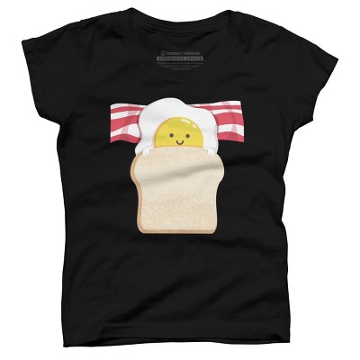 Girl's Design By Humans Cute Cartoon Sunny Egg, Toast, Bacon By radiomode T-Shirt