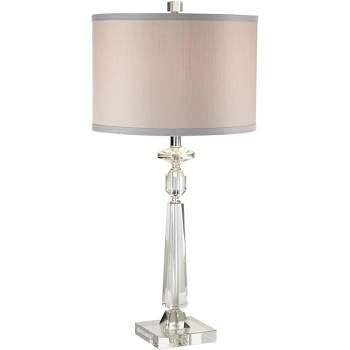 Vienna Full Spectrum Traditional Glam Table Lamp with USB Charging Port 26.5" High Crystal Column Gray Drum Shade Living Room Bedroom House