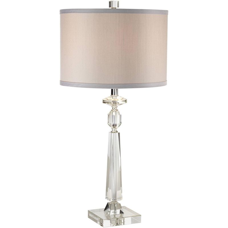 Vienna Full Spectrum Traditional Glam Table Lamp with USB Charging Port 26.5" High Crystal Column Gray Drum Shade Living Room Bedroom House, 1 of 10