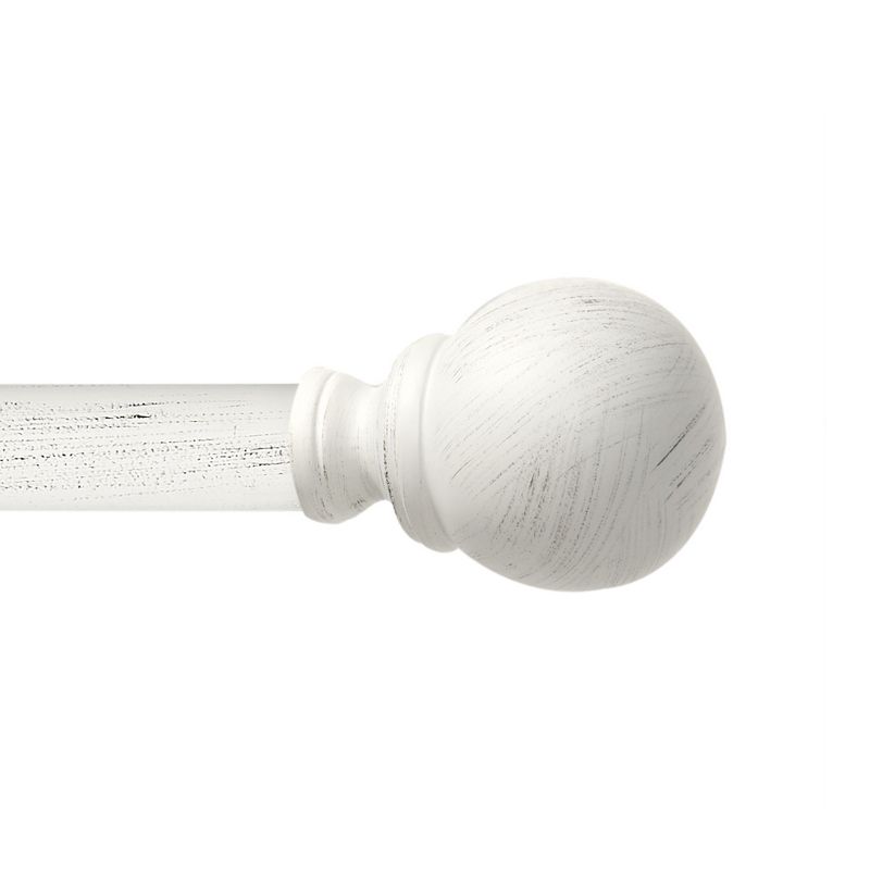 Exclusive Home Sphere 1" Curtain Rod and Coordinating Finial Set, Distressed White, Adjustable 66"-120", 1 of 4