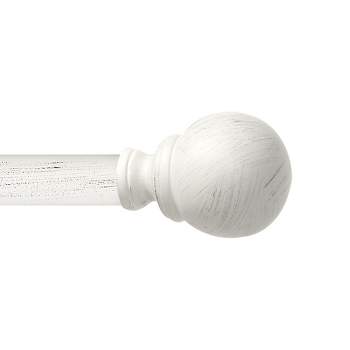 Exclusive Home Sphere 1" Curtain Rod and Coordinating Finial Set, Distressed White, Adjustable 66"-120"