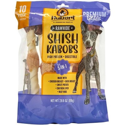 Hubert Pet Gourmet Triple Flavored 10" Large Rawhide Kabobs - Dog Treats in 1.8 lb Bag, Dog Sizes