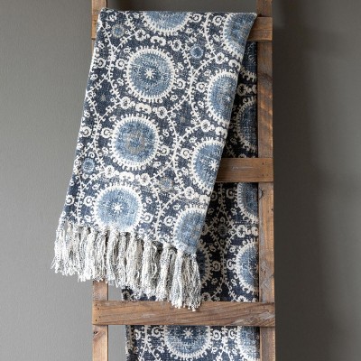 Park Hill Collection Suzani Printed Cotton Throw, Blue