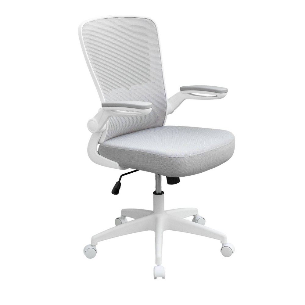 Boss Office Products Mesh Task Chair White/Gray: Ergonomic Lumbar Support, Adjustable Arms, Nylon Frame