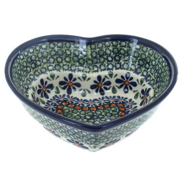 Blue Rose Polish Pottery Mosaic Flower Small Heart Bowl