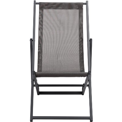 Grey Adjustable Foldaway Outdoor Sling Chairs, Set of 2