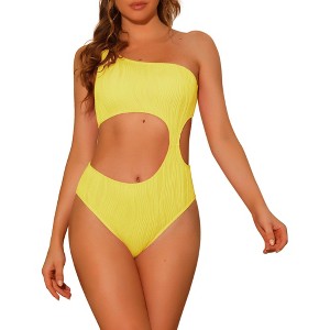 INSPIRE CHIC Women's One Shoulder Asymmetric Waist Cutout Ribbed Swimwear Monokini One Piece - 1 of 4