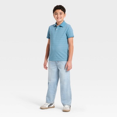 Детские Cat & Jack Boys' Short Sleeve Pique Striped Polo Shirt - Cat & Jack™ Blue M — фото 2