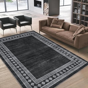 Washable Runner Rug with Border, Non-Slip Low-Pile Hallway Carpet for Kitchen Laundry Bathroom, Stain Resistant Soft Indoor Rug - 1 of 4