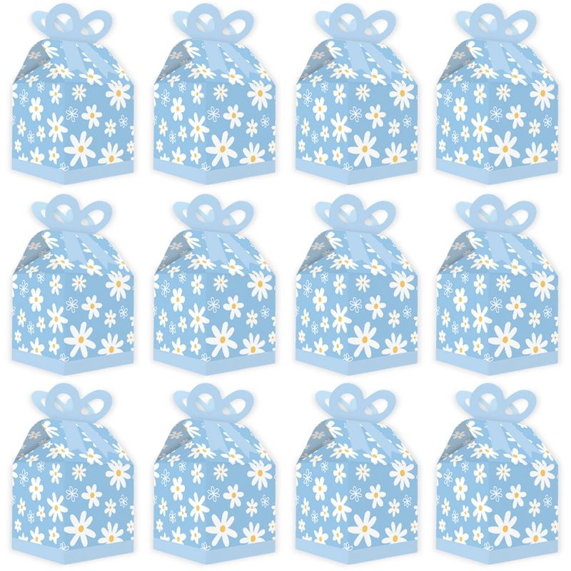Big Dot of Happiness Blue Daisy Flowers - Square Favor Gift Boxes - Floral Party Bow Boxes - Set of 12, 6 of 10