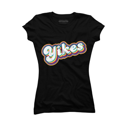 Junior's Design By Humans Yikes Colorful Rainbow Outline By T-Shirt