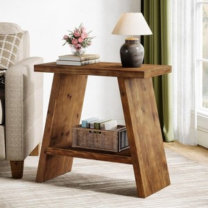 Tribesigns 2-Tier Solid Wood End Table, Narrow Small Side Table with  Storage, Farmhouse Bedside Nightstand for Bedroom, Brown - 1 of 4