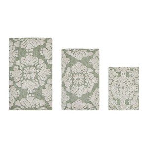 Medallion Collection 3 Piece 100% Cotton Tufted Bathroom Rug Set  with Non-Slip Backing, Machine Washable, Tumble Dry Bath Mat - 1 of 4