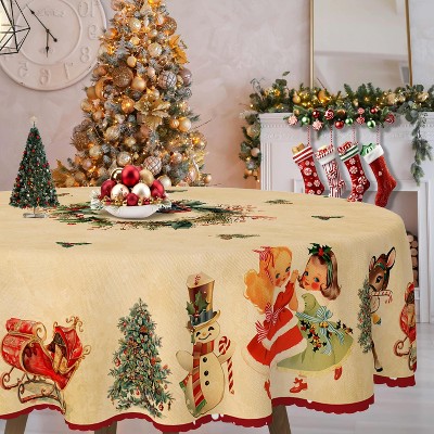 LOVEVOOK Christmas Tablecloth, Snowman Tablecloth, Snowflake Table Cloths Stain Resistant Dining Table Cover for Holiday Decor