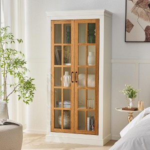 KTMBDW 71'' Tall Display Cabinet with Glass Doors and Drawer, Freestanding Pantry Cabinets with Adjustable Shelves for Dining, Living Room - 1 of 4