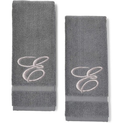 Juvale 2 Pack Monogrammed Hand Towel, Embroidered Letter E (Grey, 16 x 30 in)