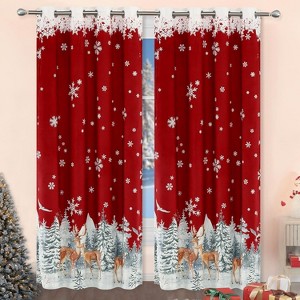 Christmas Curtains for Living Room 2 Panels, Velvet Long Window Curtains, Floral Holiday Decoration Curtain, Thermal Insulated Room Darkening Curtain - 1 of 4