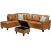 TiramisuBest Black Faux Leather L-Shaped Sectional Sofa with Storage Ottoman & Cup Holders, 3-Piece Couch for Living Room - 4 of 4