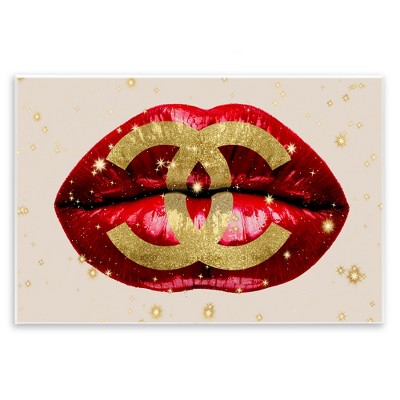 Stupell Industries Vibrant Red Sparkle Lips Fashion Designer Logo Wall Plaque Art