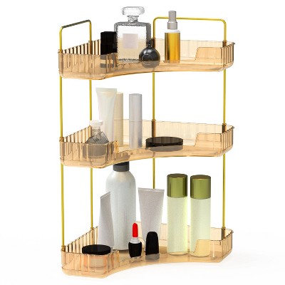 NewHome "3-Tier Clear Corner Bathroom & Vanity Organizer Shelf for Makeup, Perfume, Cosmetics, and More" Gold