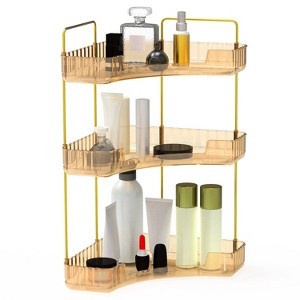 NewHome "3-Tier Clear Corner Bathroom & Vanity Organizer Shelf for Makeup, Perfume, Cosmetics, and More" Gold - 1 of 4