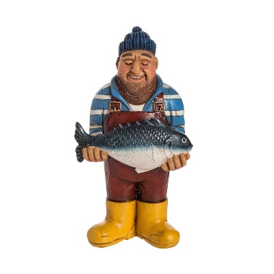 Beachcombers 5.1" Resin Fisherman With Fish Figure Coastal Beach House Decor Decoration