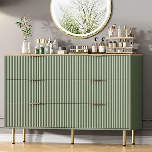Jojoka 6 Drawers Dresser for Bedroom, Grooved Chest of Drawers with Handles, Bedroom Furniture Storage Cabinet, Suitable for Living Room, Hallway - 1 of 4