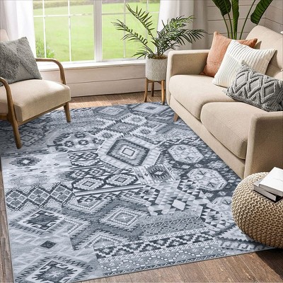 Vintage Area Rug Bohemian Washable Rug Soft Low Pile Rugs for Living Room Bedroom Dining Room