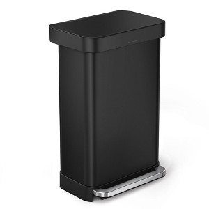 simplehuman 45L Rectangular Step Kitchen Trash Can with Liner Pocket, Matte Black Stainless Steel - 1 of 4