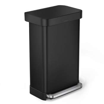 simplehuman 45L Rectangular Step Kitchen Trash Can with Liner Pocket, Matte Black Stainless Steel