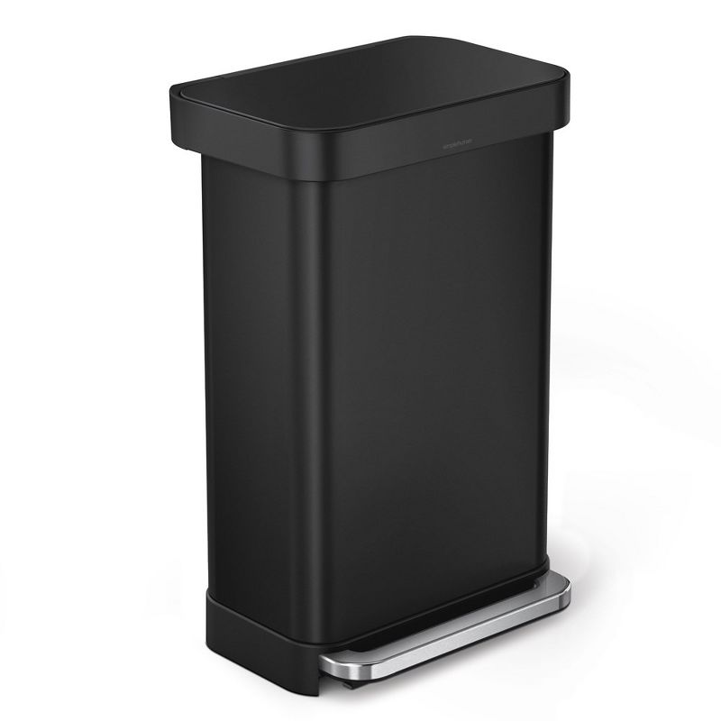 simplehuman 45L Rectangular Step Kitchen Trash Can with Liner Pocket, Matte Black Stainless Steel, 1 of 6