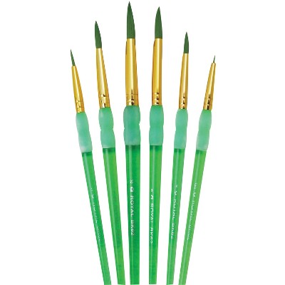Royal Brush Big Kids Choice Deluxe Round Synthetic Paint Brush Set, Assorted Size, Green, set of 6