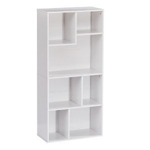 VECELO 7 Cube Bookshelf 4 Tier Mid-Century Modern Bookcase with Storage - 1 of 4